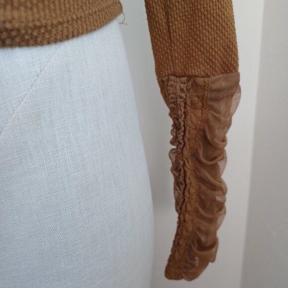 Free People Top Wear Me Out Brown Waffle Knit Long Sleeve Cropped Tee Size XS - Picture 8 of 16